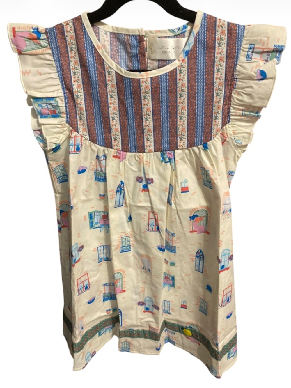 Cotton Castle Window Print Flutter Sleeve Dress Boutique New Size 6